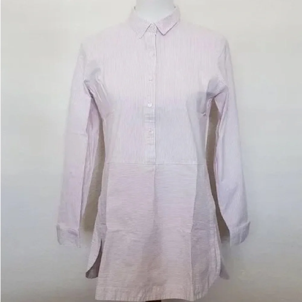 J. Jill | Half Button Up Collared Striped Tunic Shirt S
